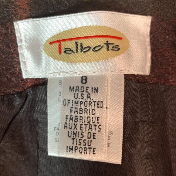 Talbots Womens Size 8 Wool Tartan Midi Wrap Skirt Burgundy Plaid Made In USA NWT - Picture 2 of 12